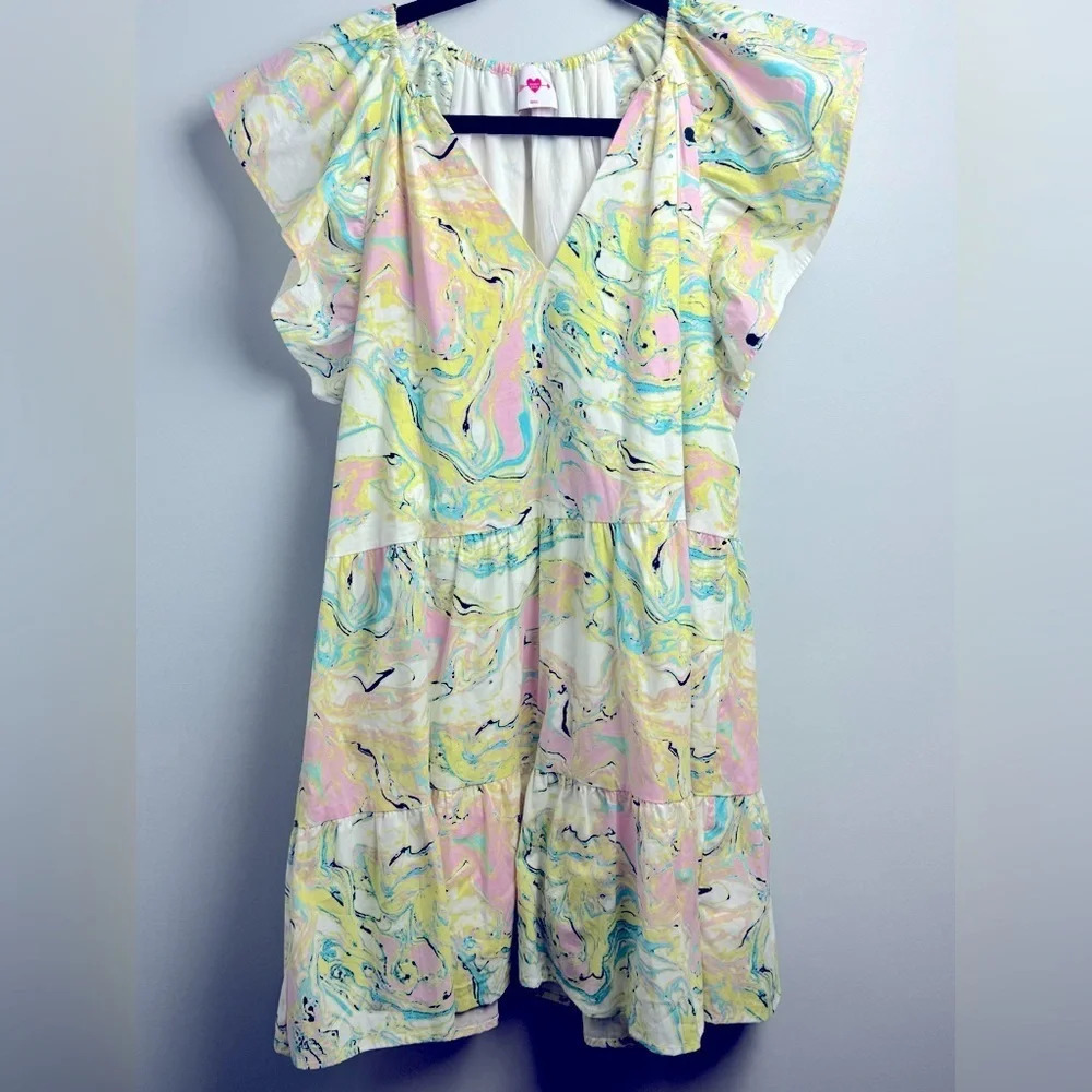 Buddy Love The Ronnie mini dress Ruffle Tie dye Citron Marble print size Small